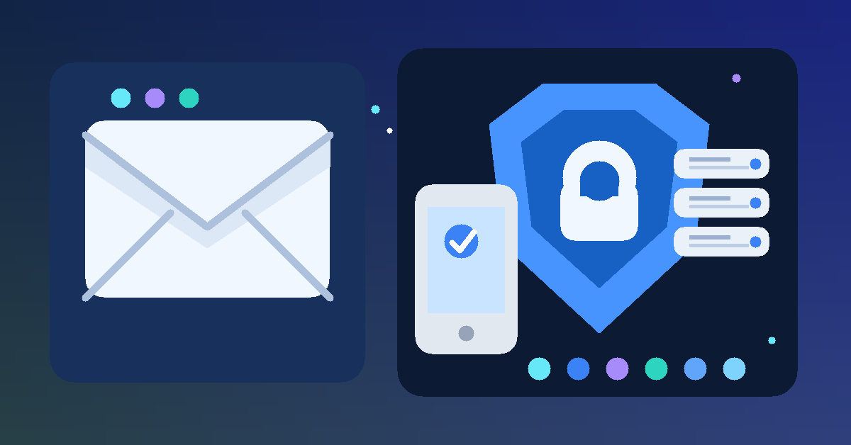 Illustration of a temporary email inbox, a shield, and multi-factor authentication prompts for Cisco Duo testing