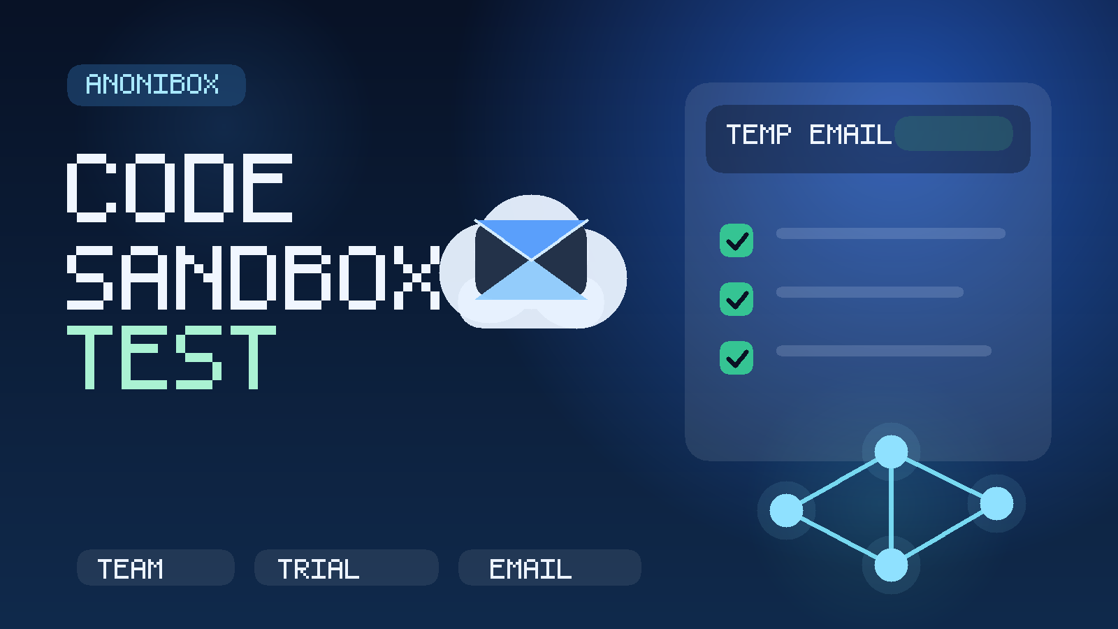 Illustration of a temporary inbox used for CodeSandbox sandboxes, team invites, and test projects