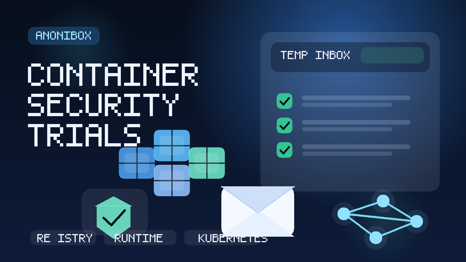 Illustration of a temporary inbox used to compare container security free trials across registry, runtime, and Kubernetes workflows