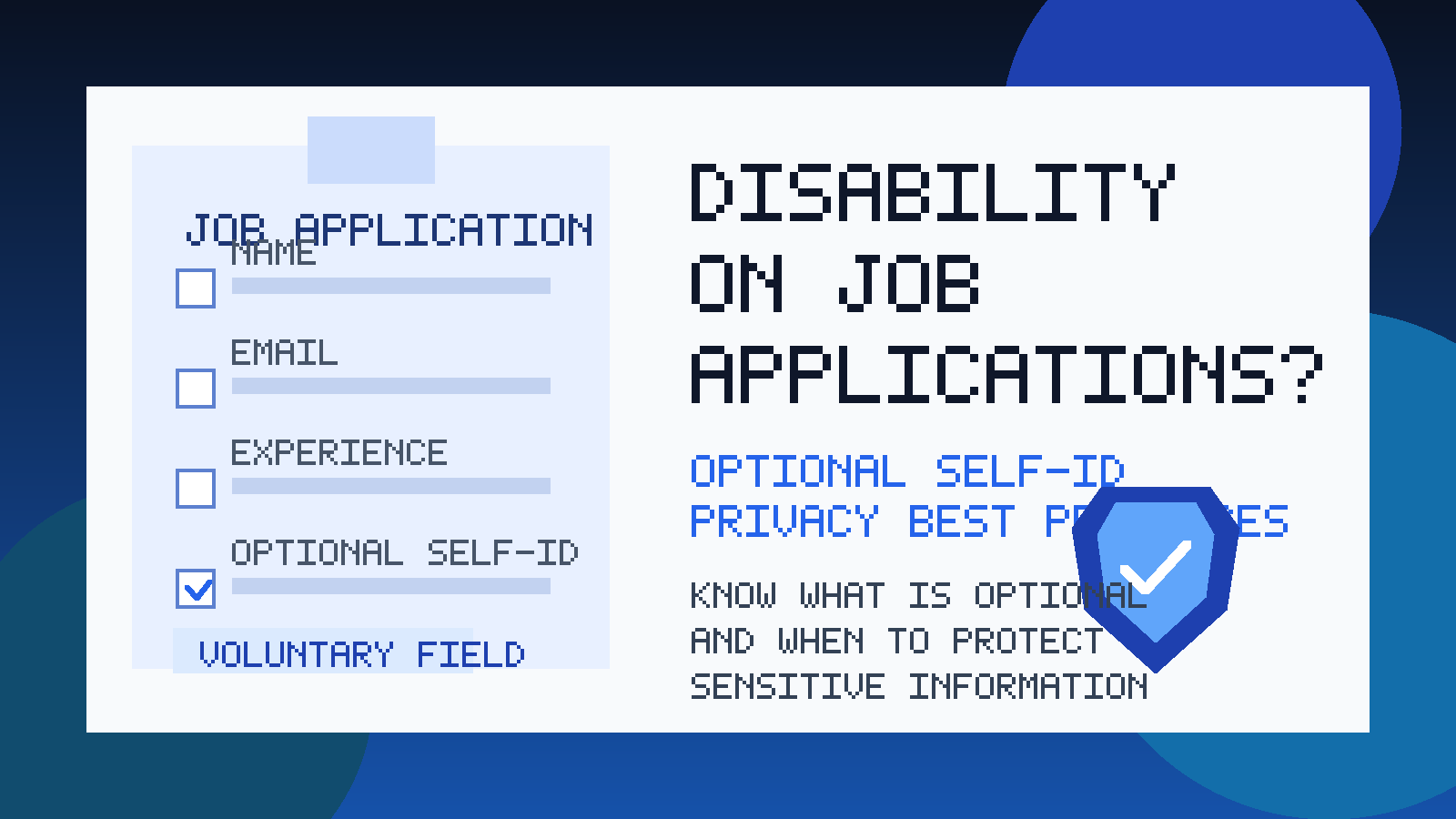 Illustration of a job application form with an optional self-identification section and a privacy shield.