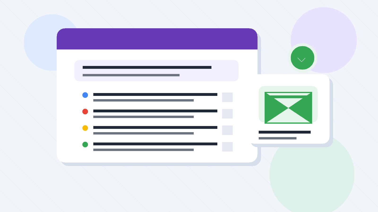 Illustration of a Google-style form card, a temporary email envelope, and privacy-focused workflow elements