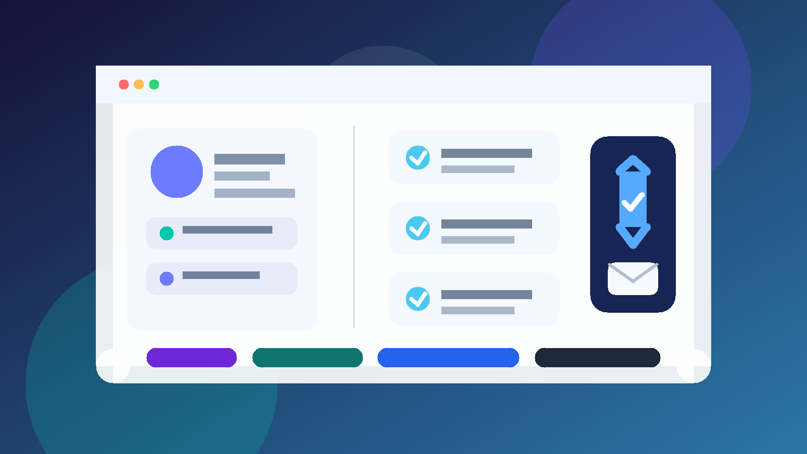 Illustration of a job dashboard with a privacy shield and email icon