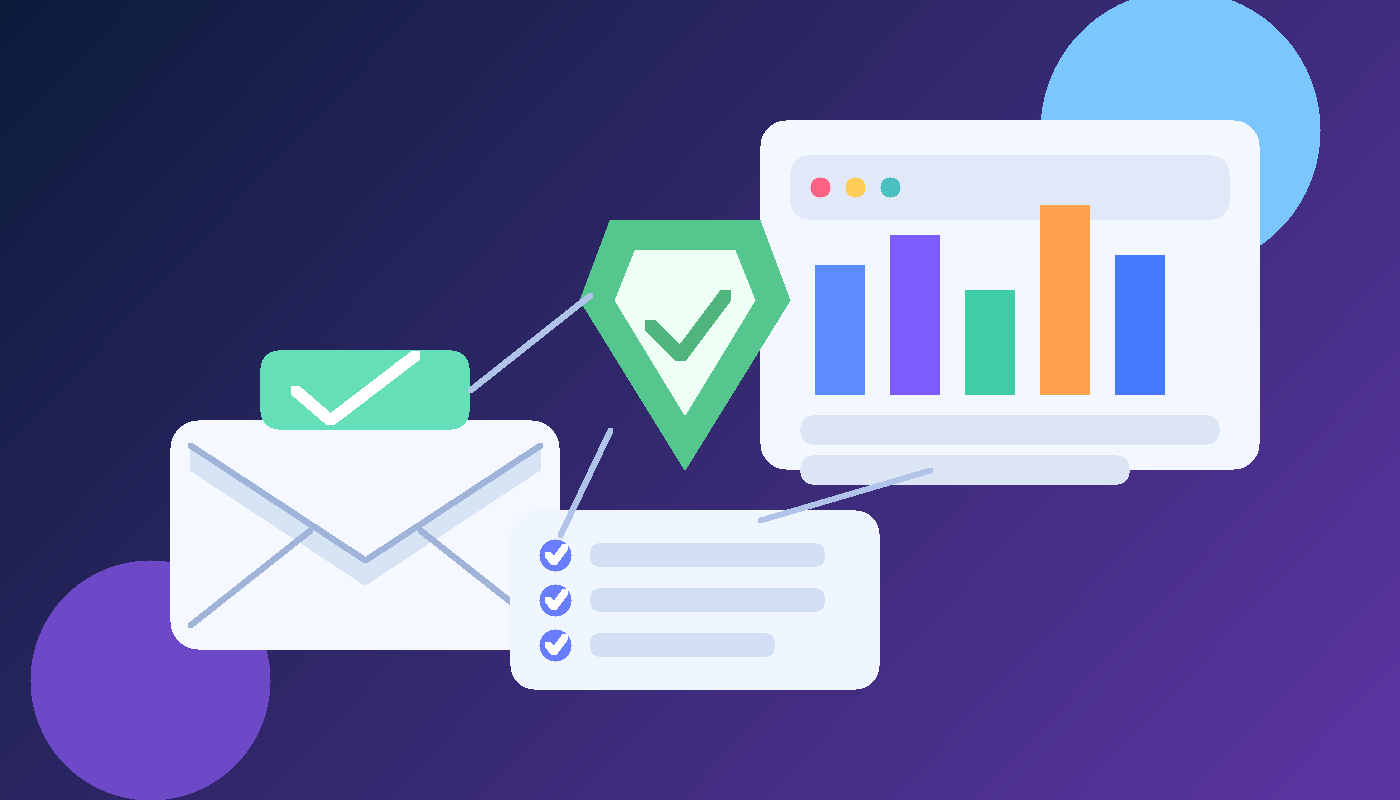 Illustration of a secure temporary inbox, compliance checklist, and audit dashboard for Hyperproof trial evaluations