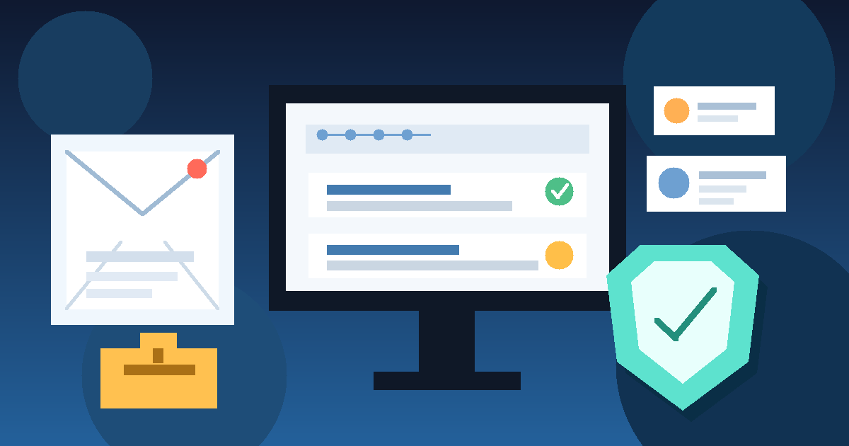 Illustration of a tech job-search dashboard, temporary inbox, recruiter messages, and privacy shield for an Instahyre-style workflow