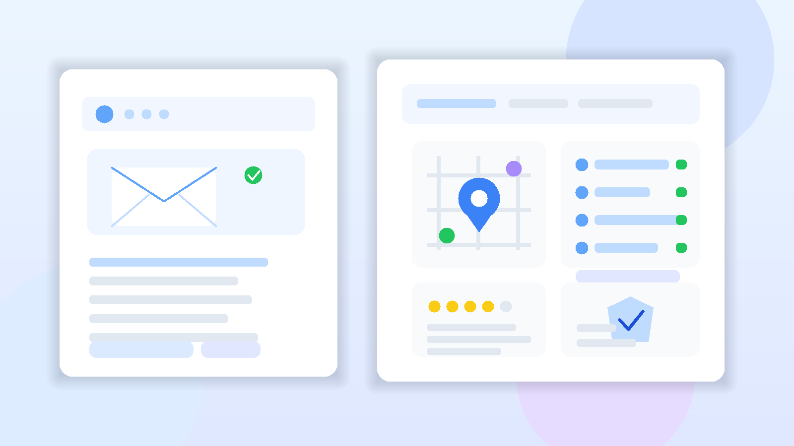 Illustration of a temporary inbox beside a local SEO dashboard with a map pin, rankings, and privacy shield