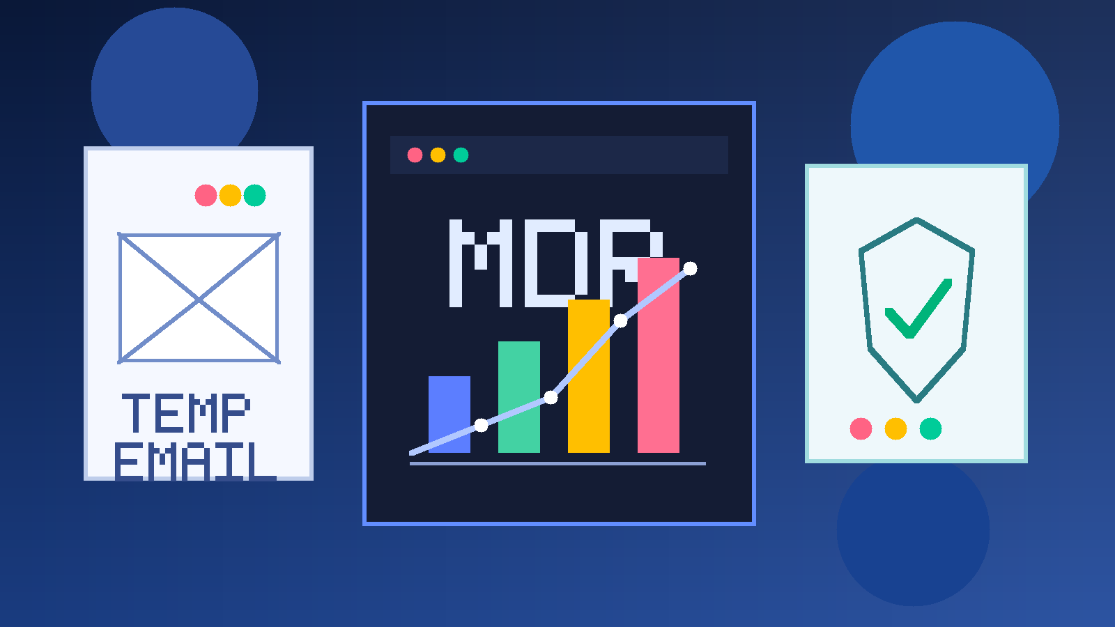 Illustration of an MDR software free-trial evaluation with a temporary inbox, security dashboard, and managed detection workflow