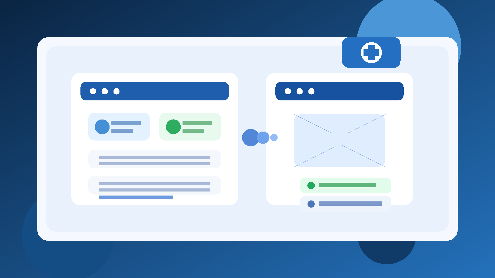 Illustration of a temporary email inbox beside a medical billing dashboard with claims and payments