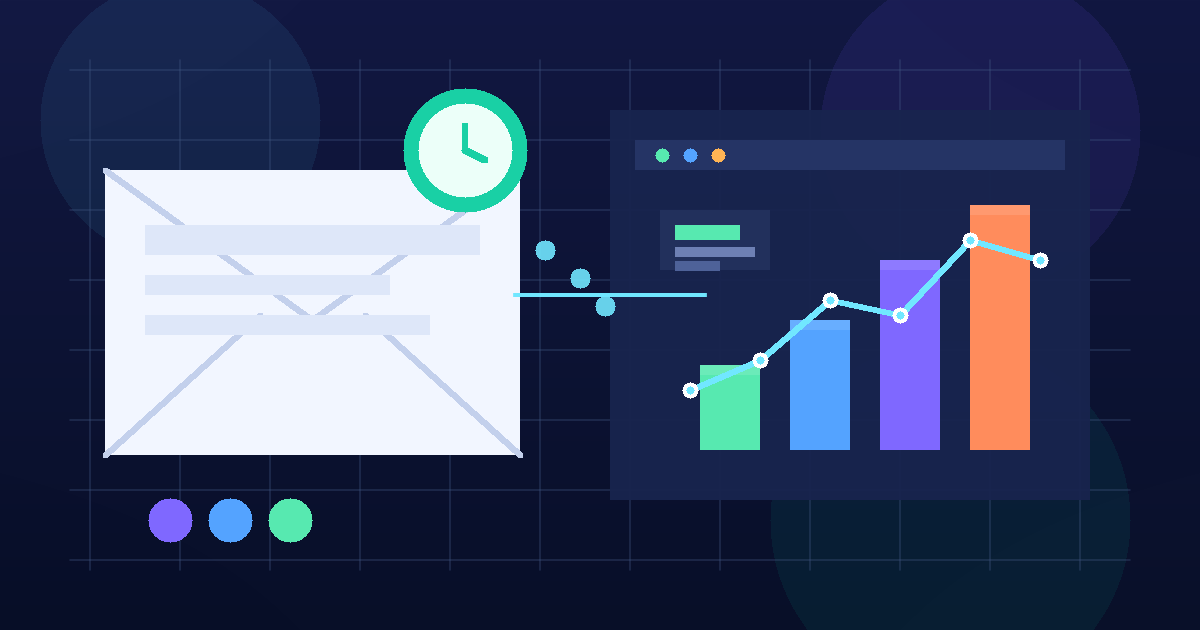 Illustration of a disposable email envelope beside a product analytics dashboard