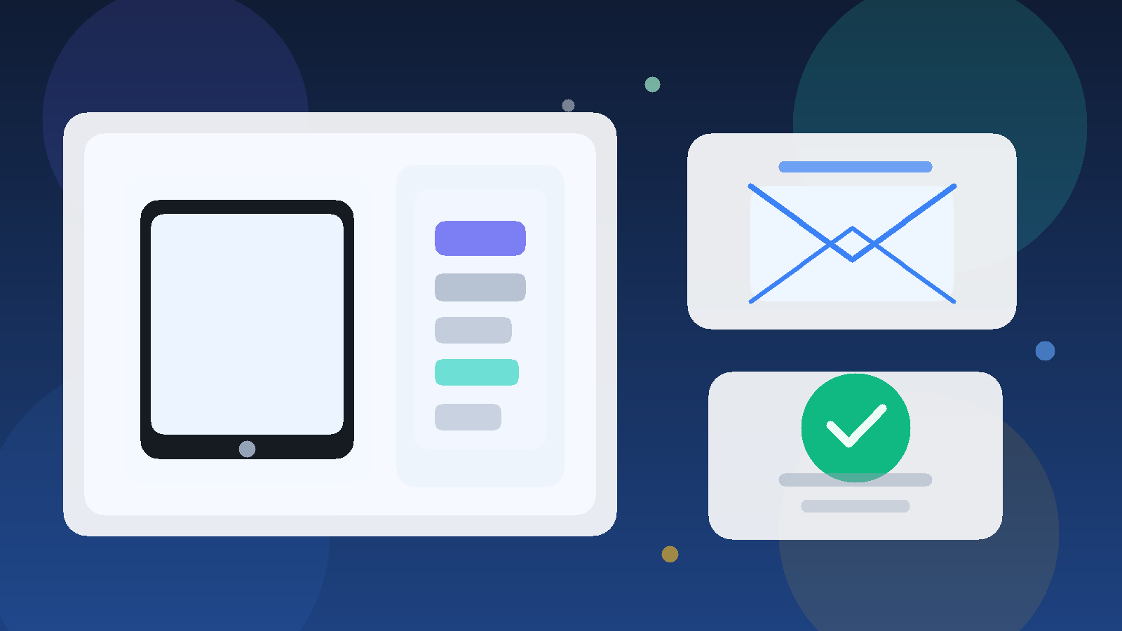 Illustration of a temporary inbox beside Apple devices and a privacy shield for a Mosyle MDM evaluation.
