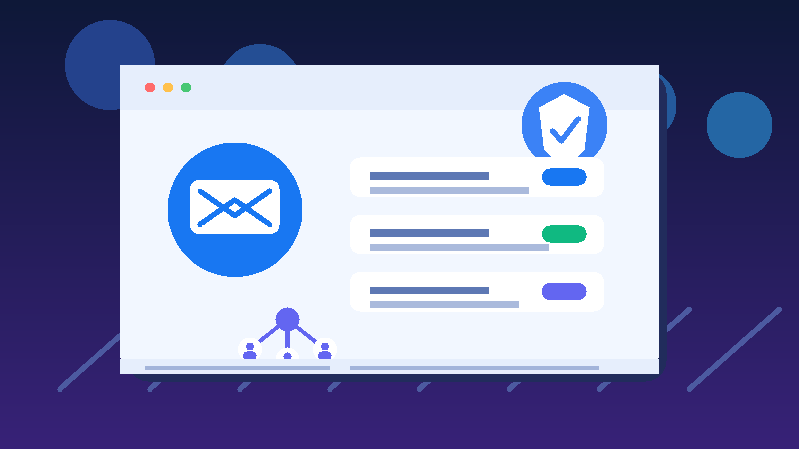 Illustration of a temporary email inbox for a OneLogin SSO trial with admin invites and privacy protection