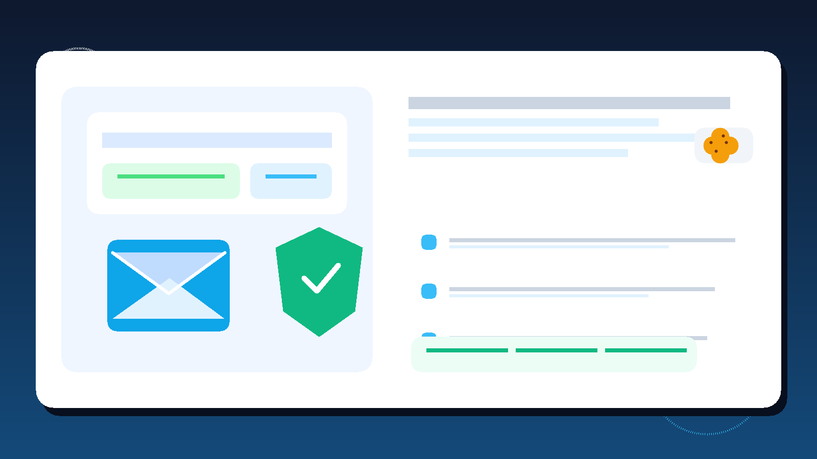 Temp email for OneTrust illustration showing a disposable inbox, privacy dashboard, and consent banner testing