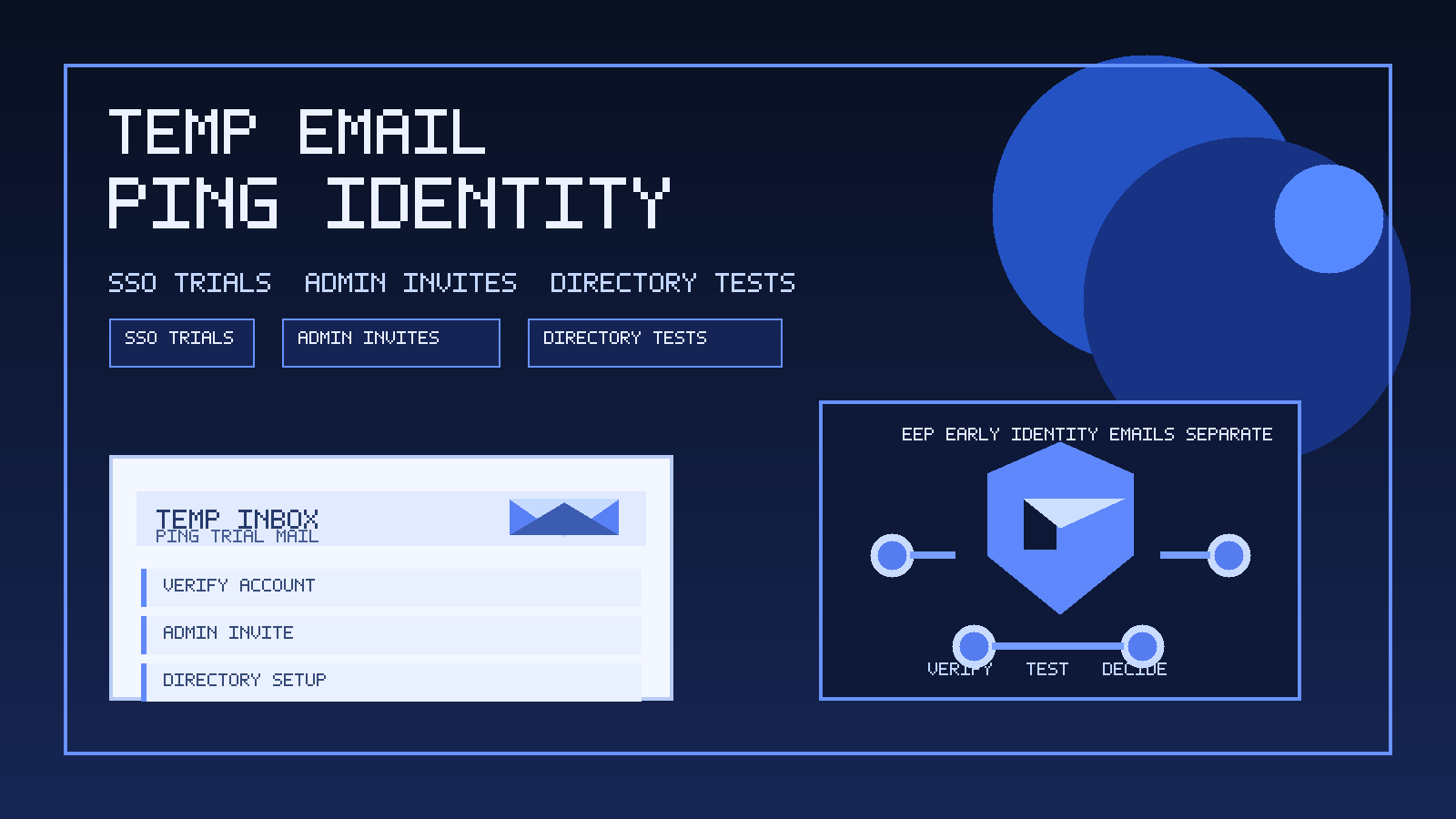 Custom Anonibox illustration for Ping Identity showing a temporary inbox, security shield, and identity workflow panels.