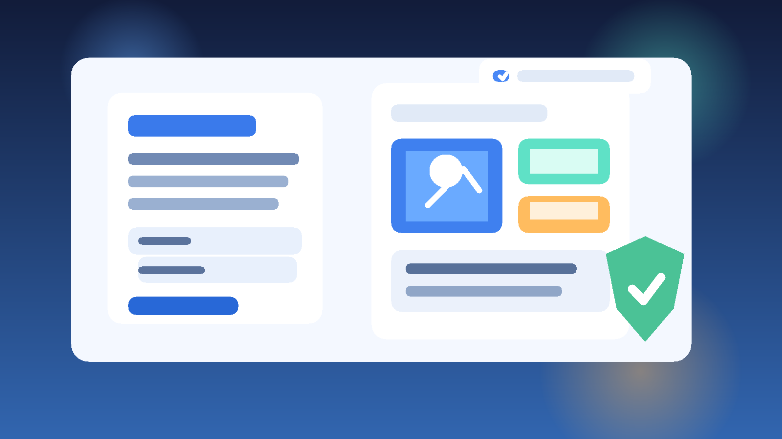Original illustration of a job application, portfolio cards, and privacy shield elements.