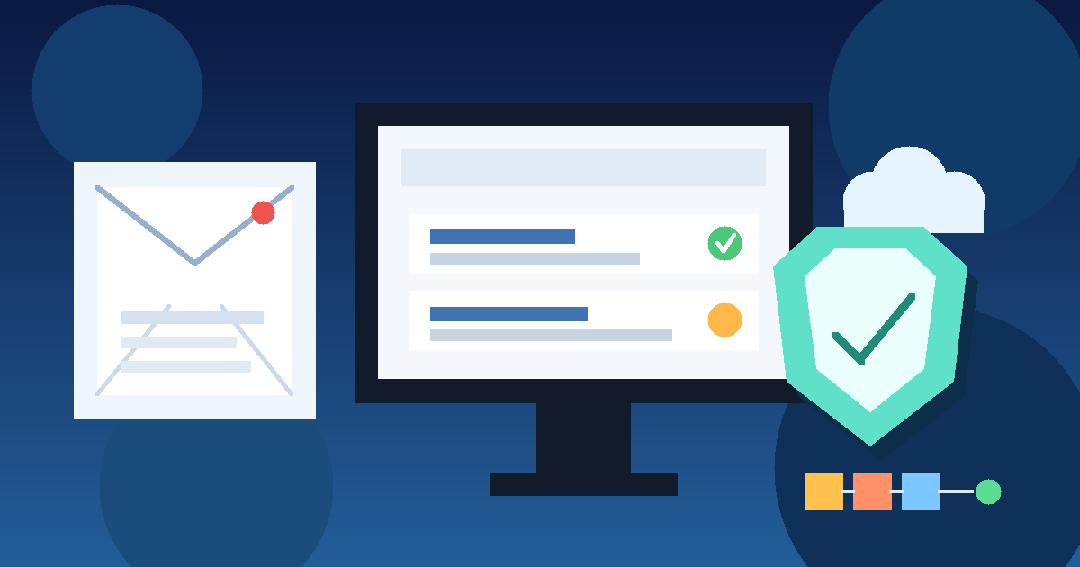 Illustration of a temporary inbox next to a cloud app deployment dashboard, service cards, and a privacy shield for Render testing