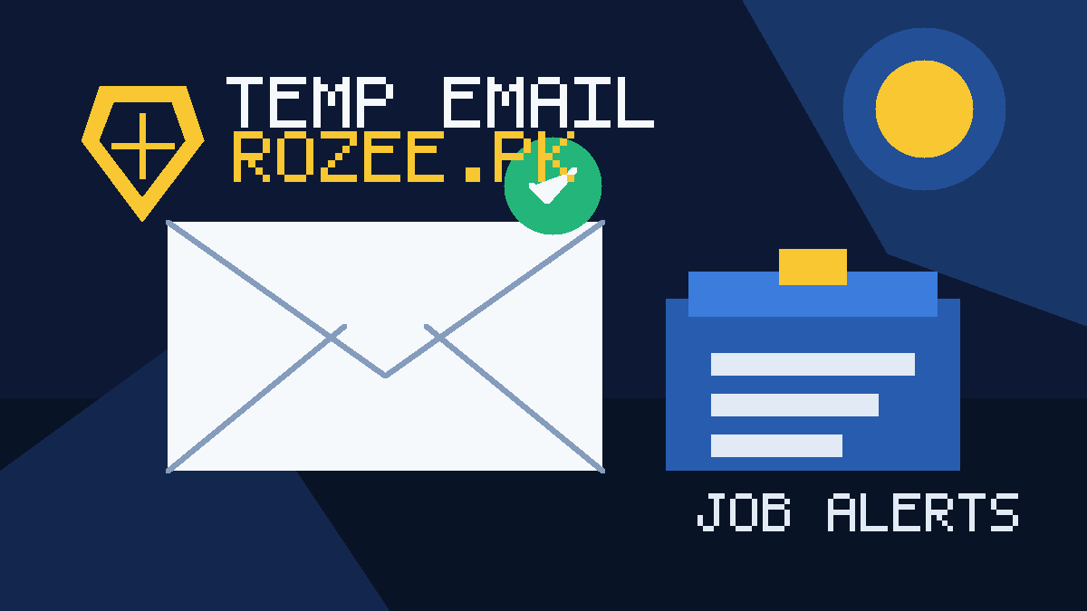 Temp email privacy graphic for Rozee.pk job alerts, recruiter emails, and applications