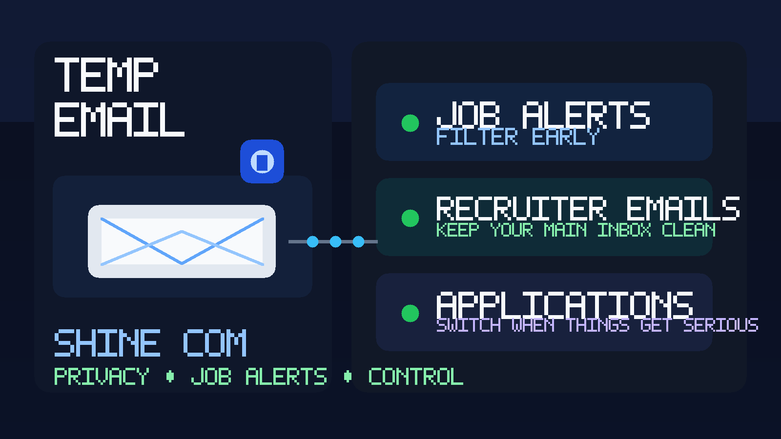 Illustration of a temporary inbox filtering Shine.com job alerts, recruiter emails, and application notifications.