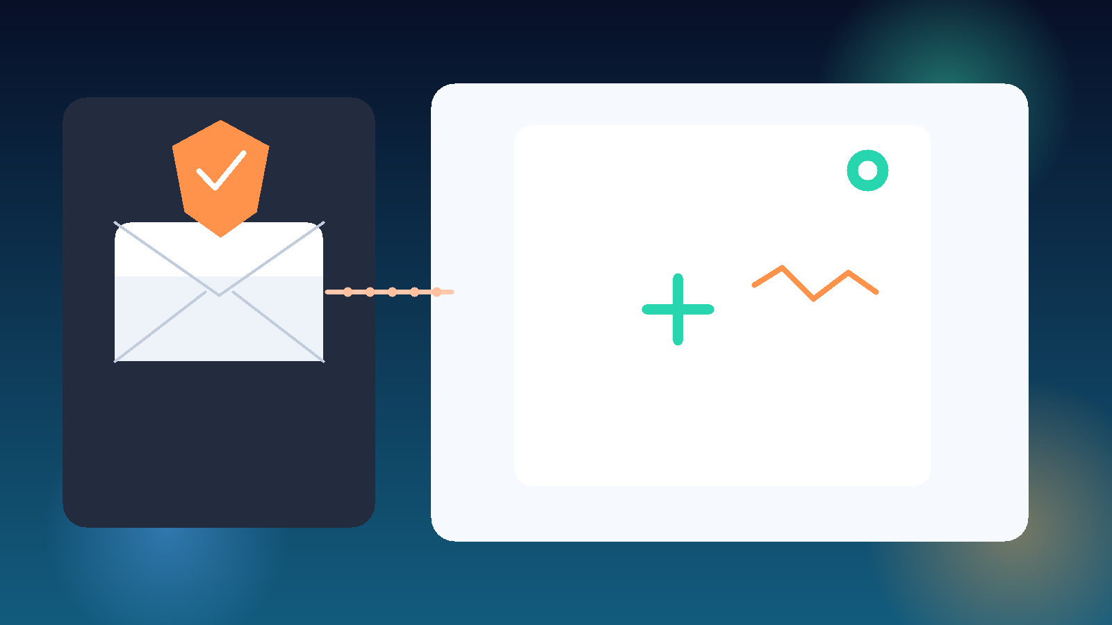 Original illustration of a temporary inbox feeding a plus-shaped signing workflow beside a contract document and privacy shield.