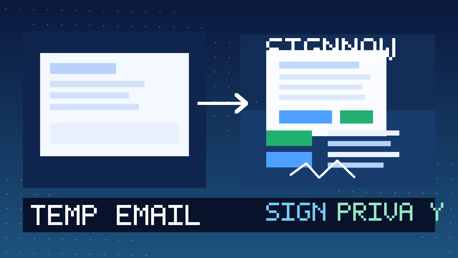 Illustration for temp email for SignNow showing a temporary inbox, a digital document, and a privacy-focused e-signature trial workflow