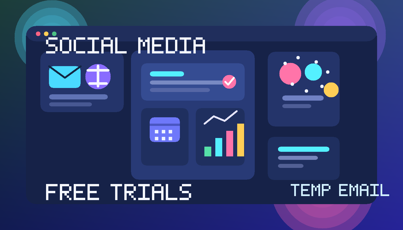 In-house illustration showing a social media trial dashboard with inbox, scheduling, and analytics panels