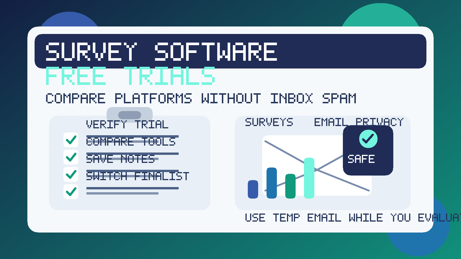 Illustration of a survey checklist and email envelope representing survey software free trial signups
