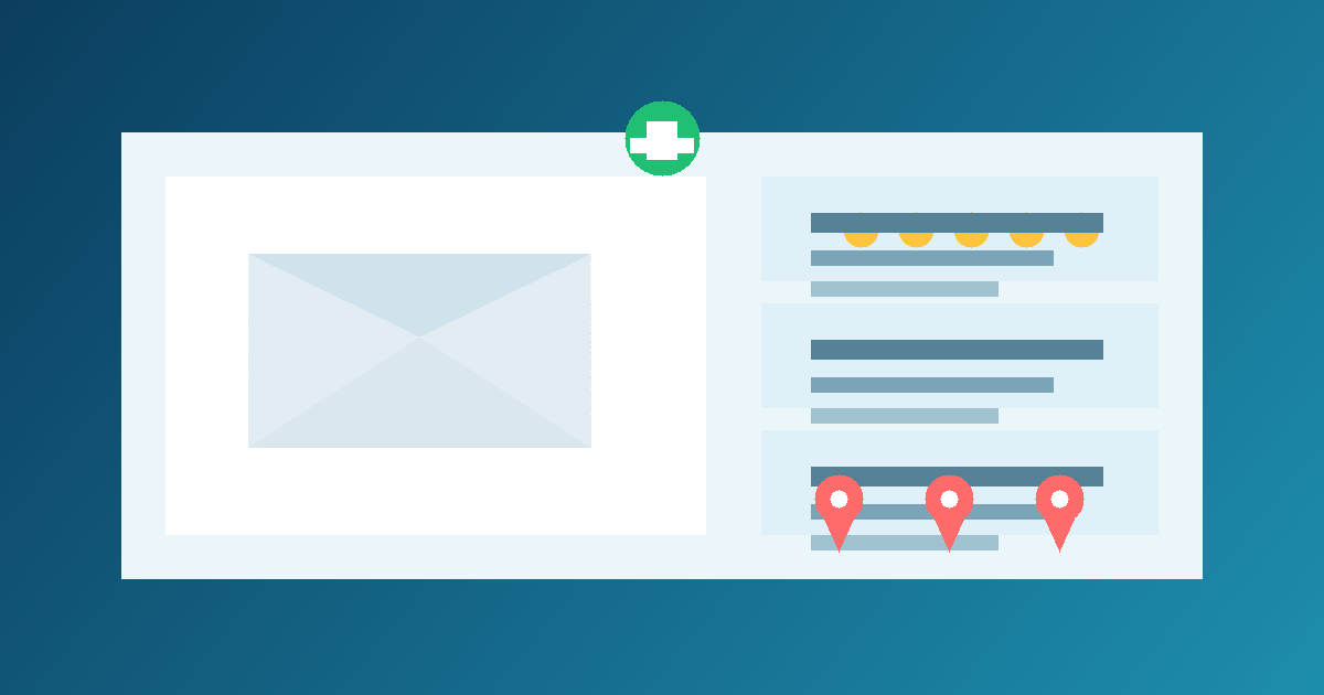 Illustration of a temporary email inbox beside a local review management dashboard for GatherUp