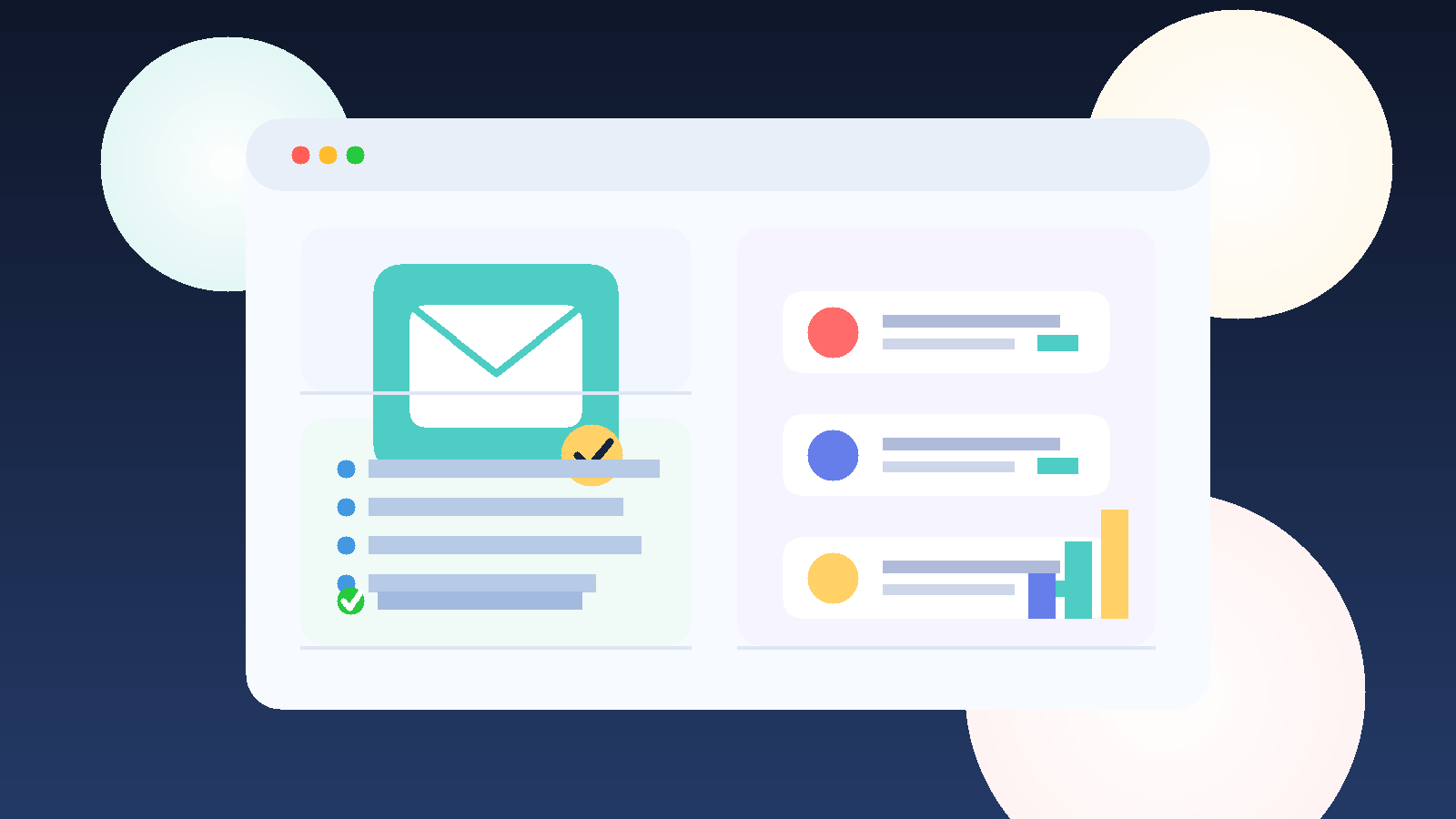 Illustration of a temporary email inbox next to an HR dashboard and employee cards