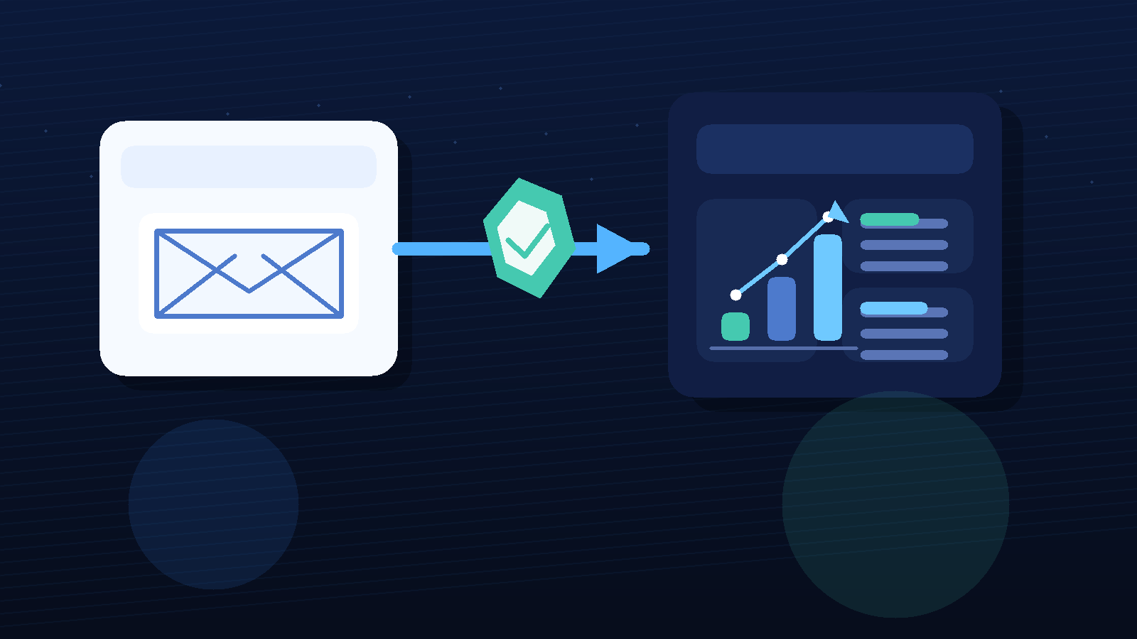 Illustration of a temporary inbox flowing into an outreach dashboard during an early Mailshake trial