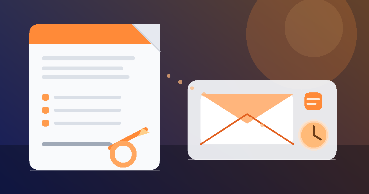 Illustration of a temporary inbox, signed document, and pen for a Nitro Sign trial workflow