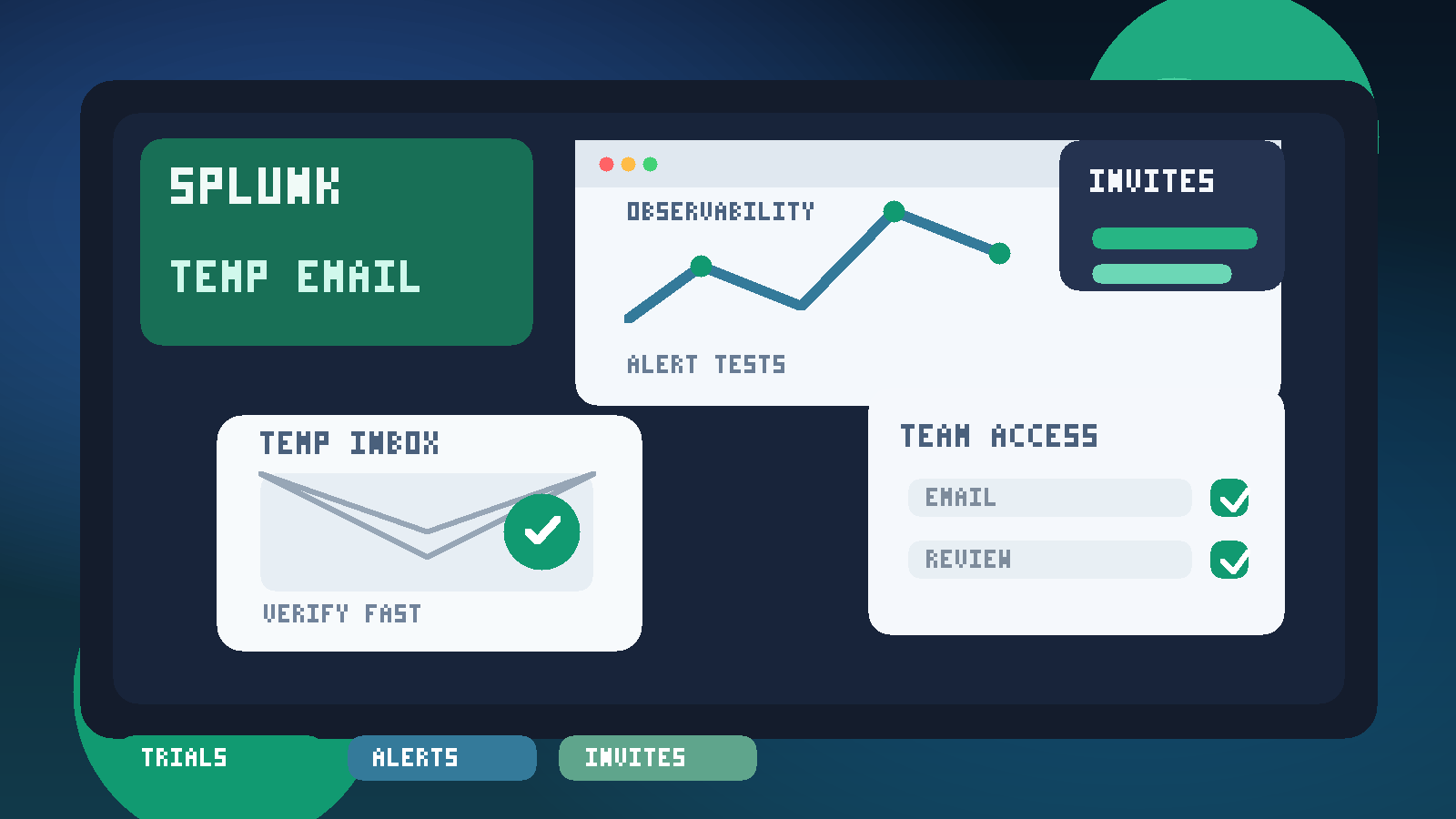 Temp email for Splunk observability trials, alert tests, and team invites