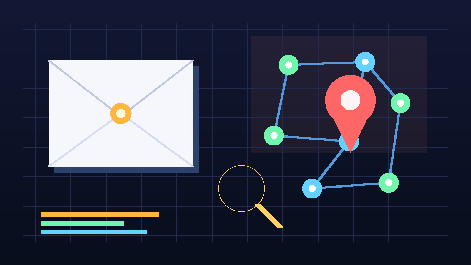Custom illustration showing a temporary email workflow for local SEO and citation research
