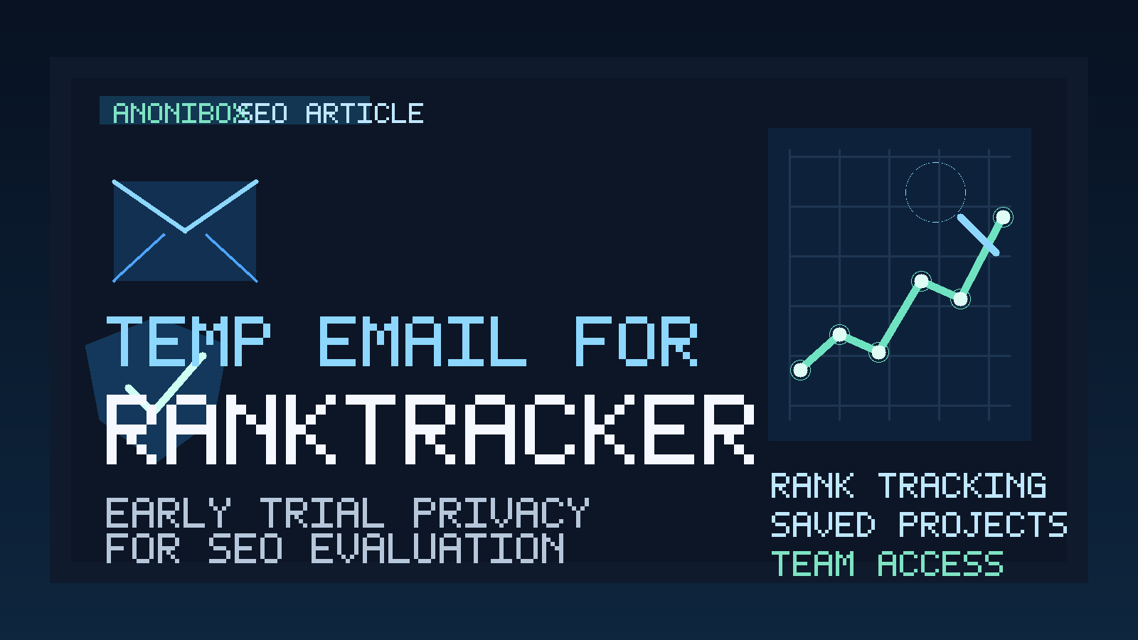 Custom Anonibox illustration for temp email for Ranktracker with inbox, shield, and rank-tracking chart