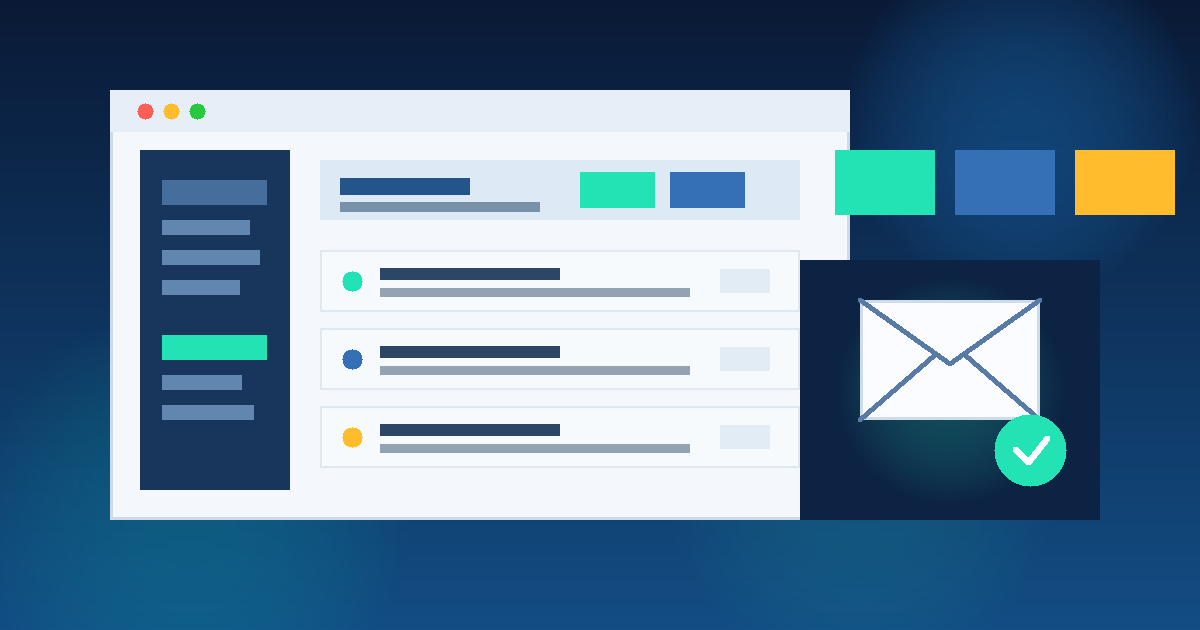 Illustration of a TOPdesk-style service portal dashboard next to a temporary email inbox and privacy shield.