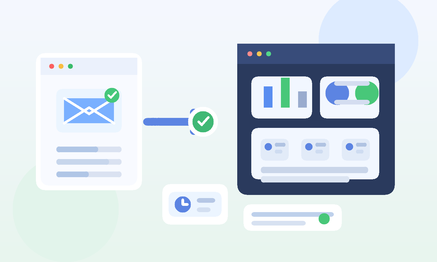Illustration of a temporary inbox being used for an HR software demo before switching to a permanent work email for payroll and employee records.