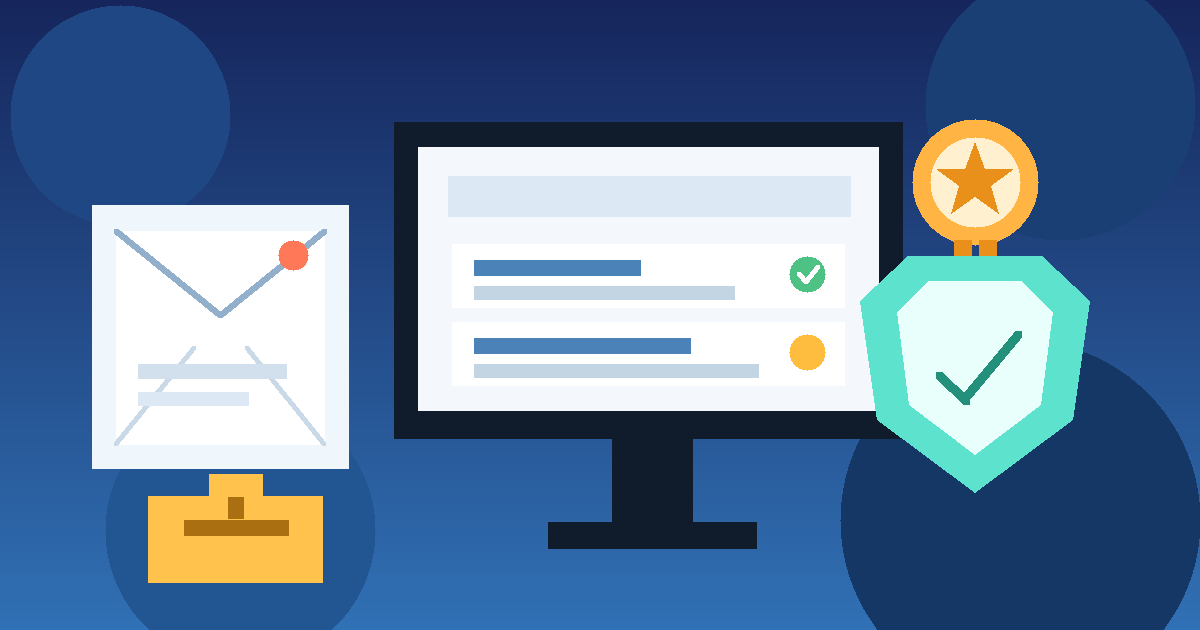 Illustration of a student career dashboard with internship cards, competition badge, temporary inbox, and privacy shield