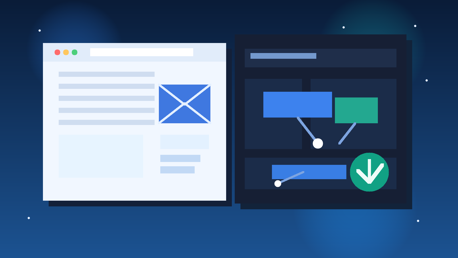 Original illustration of a temporary email inbox beside a digital adoption dashboard with onboarding tooltips and privacy shield elements.