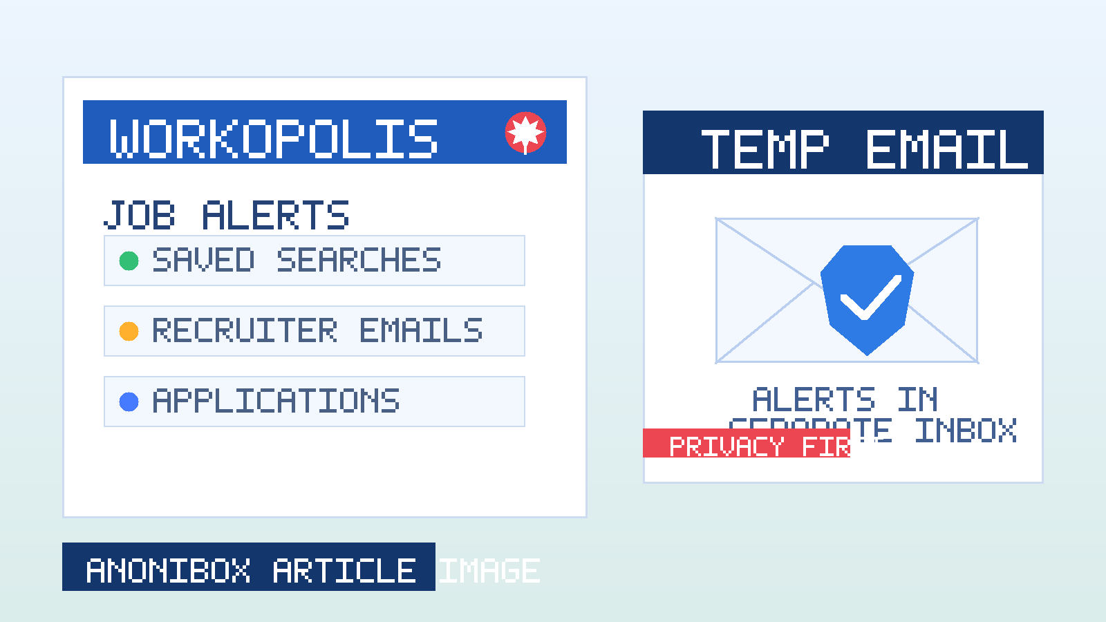Illustration of Workopolis-style job alerts being routed into a privacy-focused temporary inbox