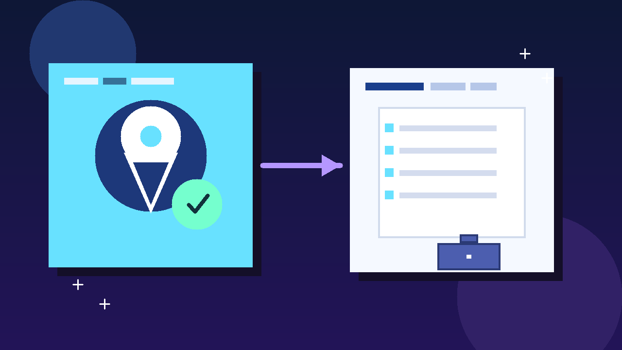 Illustration of a job application form with a location pin and privacy shield