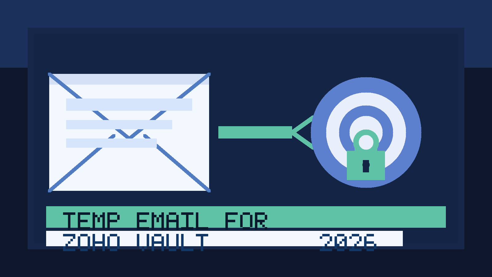 Illustration of a temporary email inbox connected to a digital password vault for Zoho Vault testing