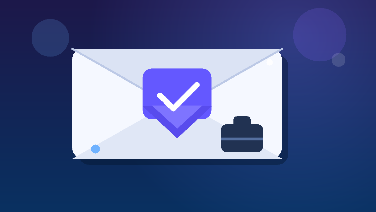 Illustration of a secure email envelope, shield, and briefcase representing Proton Mail for job applications