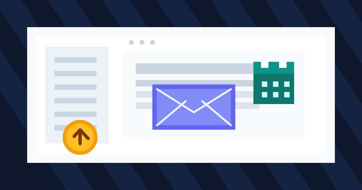 Illustration of a job interview email invite with a calendar and privacy shield.