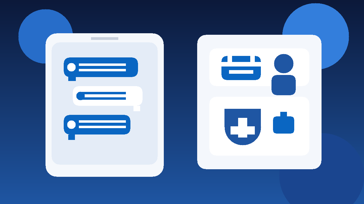 Illustration of LinkedIn-style interview messages, a calendar, and a privacy shield