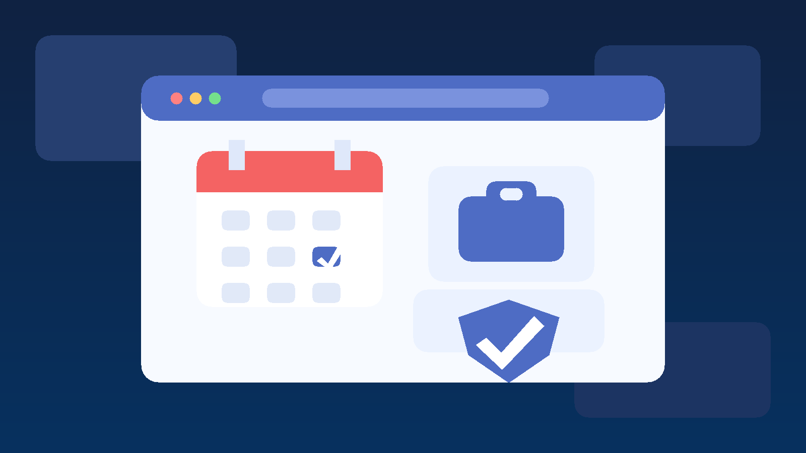 Illustration of a private personal calendar for job interviews with a shield and briefcase