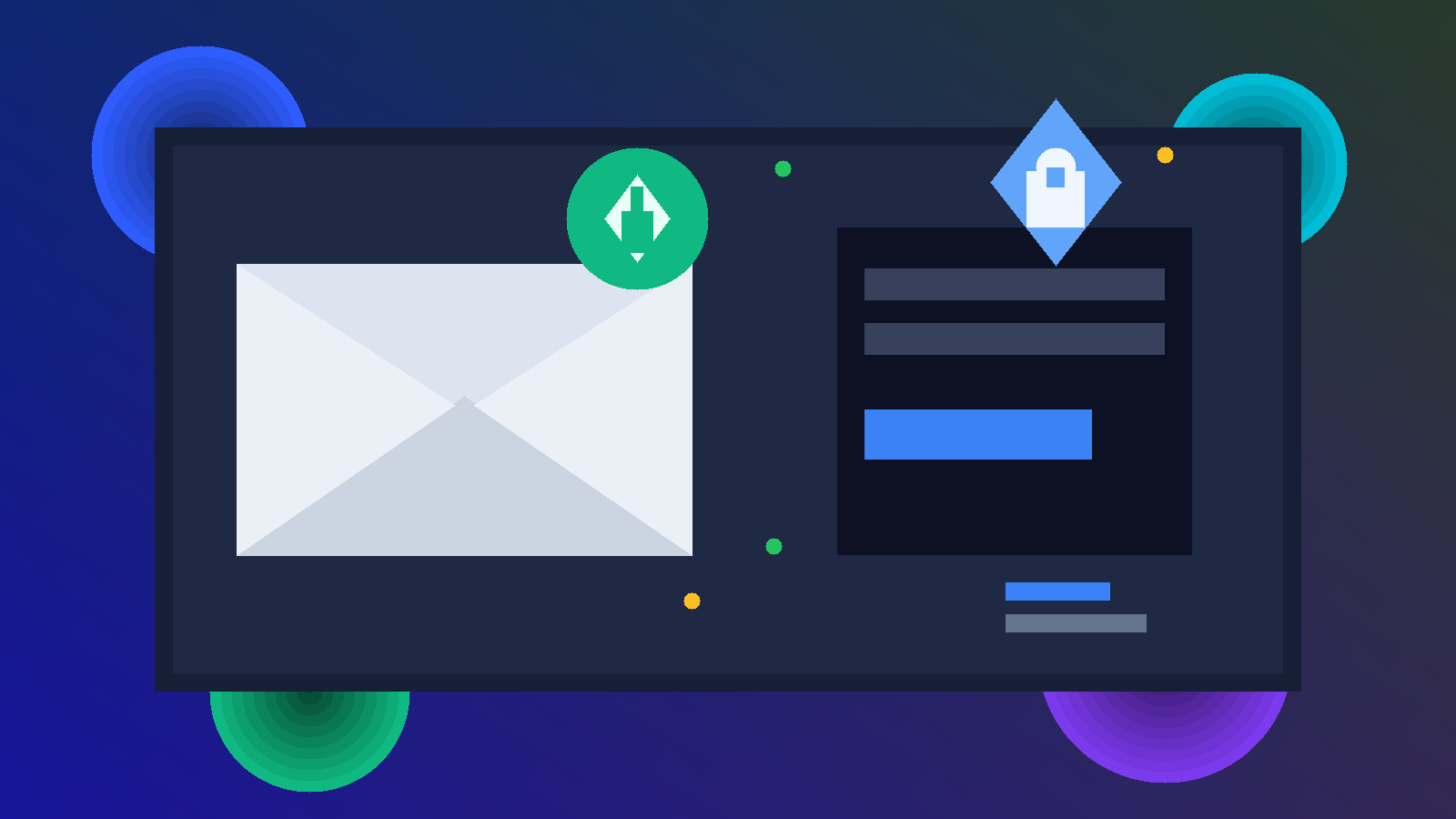 Illustration of a temporary email inbox and auth testing dashboard for Better Auth