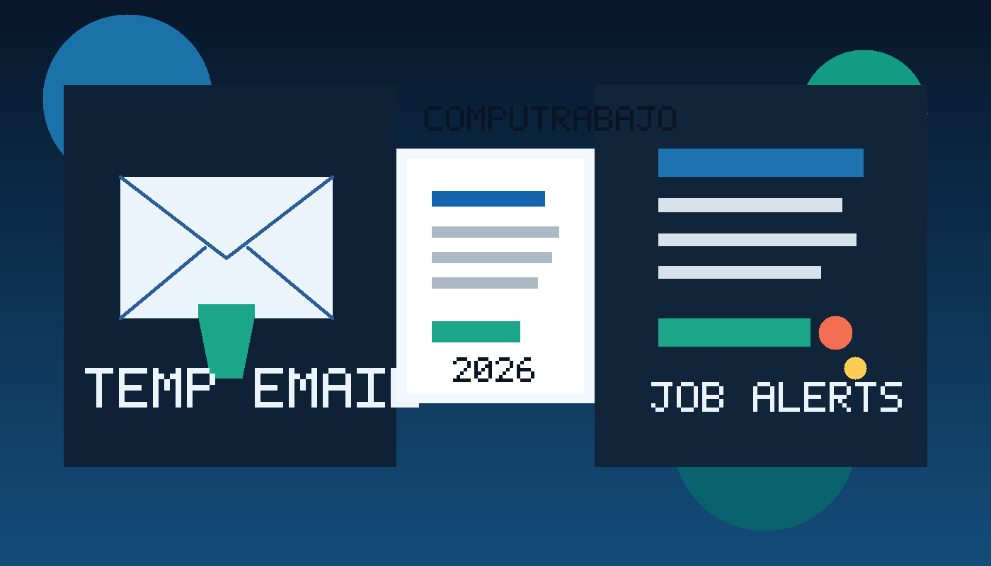 Illustration of a temporary email workflow for Computrabajo job alerts and recruiter emails