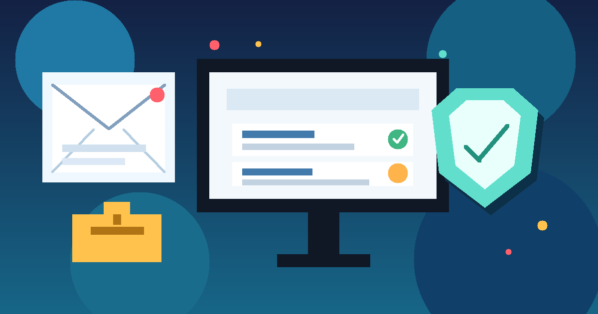 Illustration of a privacy-first job search setup with a temporary inbox, job listings, and a security shield