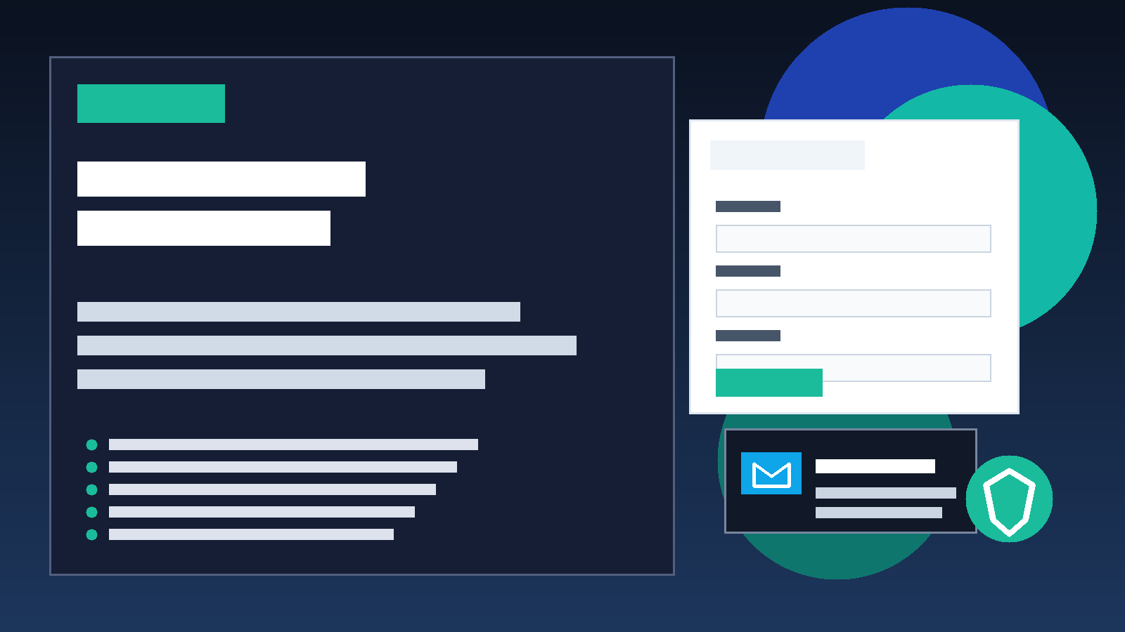 Illustration of a temporary email inbox beside a sample Ninja Forms-style web form used for testing submissions and notifications