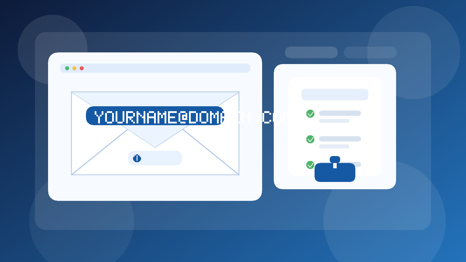 Illustration of a custom domain email inbox beside a job application checklist