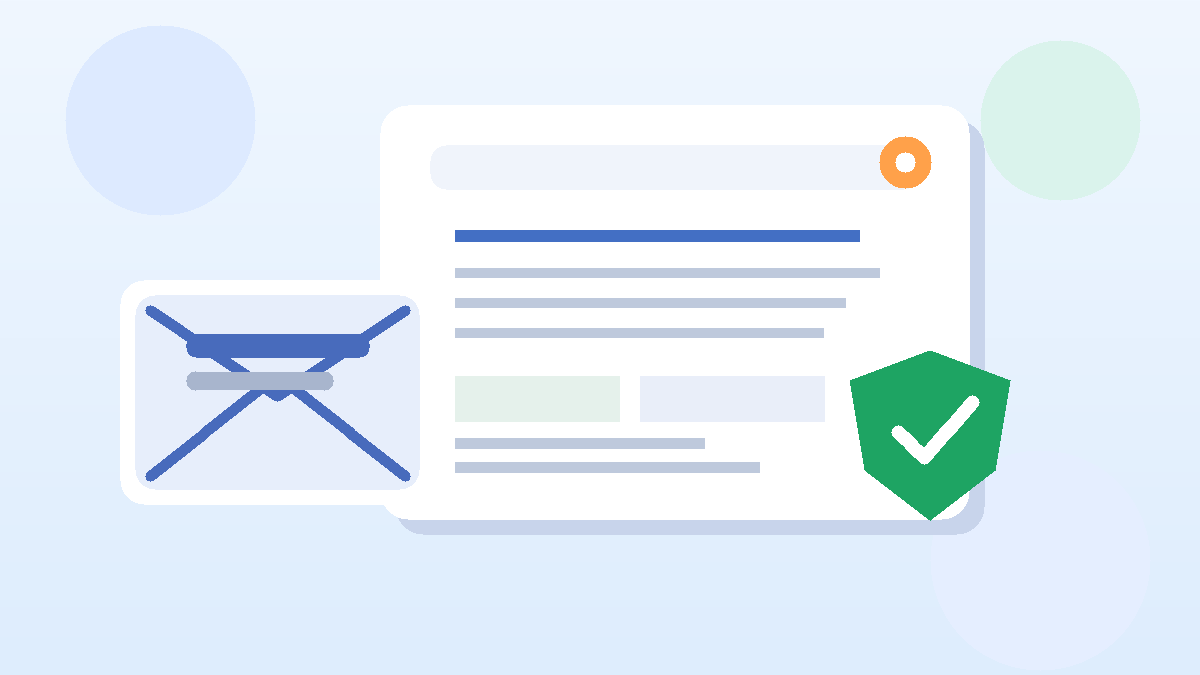 Illustration of a job offer email protected by a privacy shield.