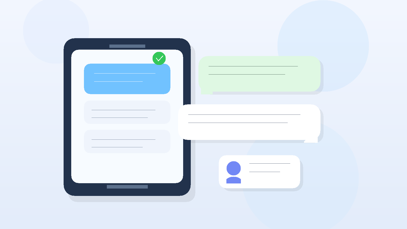 Illustration of a phone with chat bubbles and interview notes for WhatsApp informational interview privacy