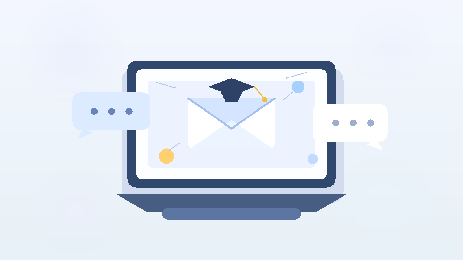 Illustration of a college email inbox on a laptop during informational interview outreach